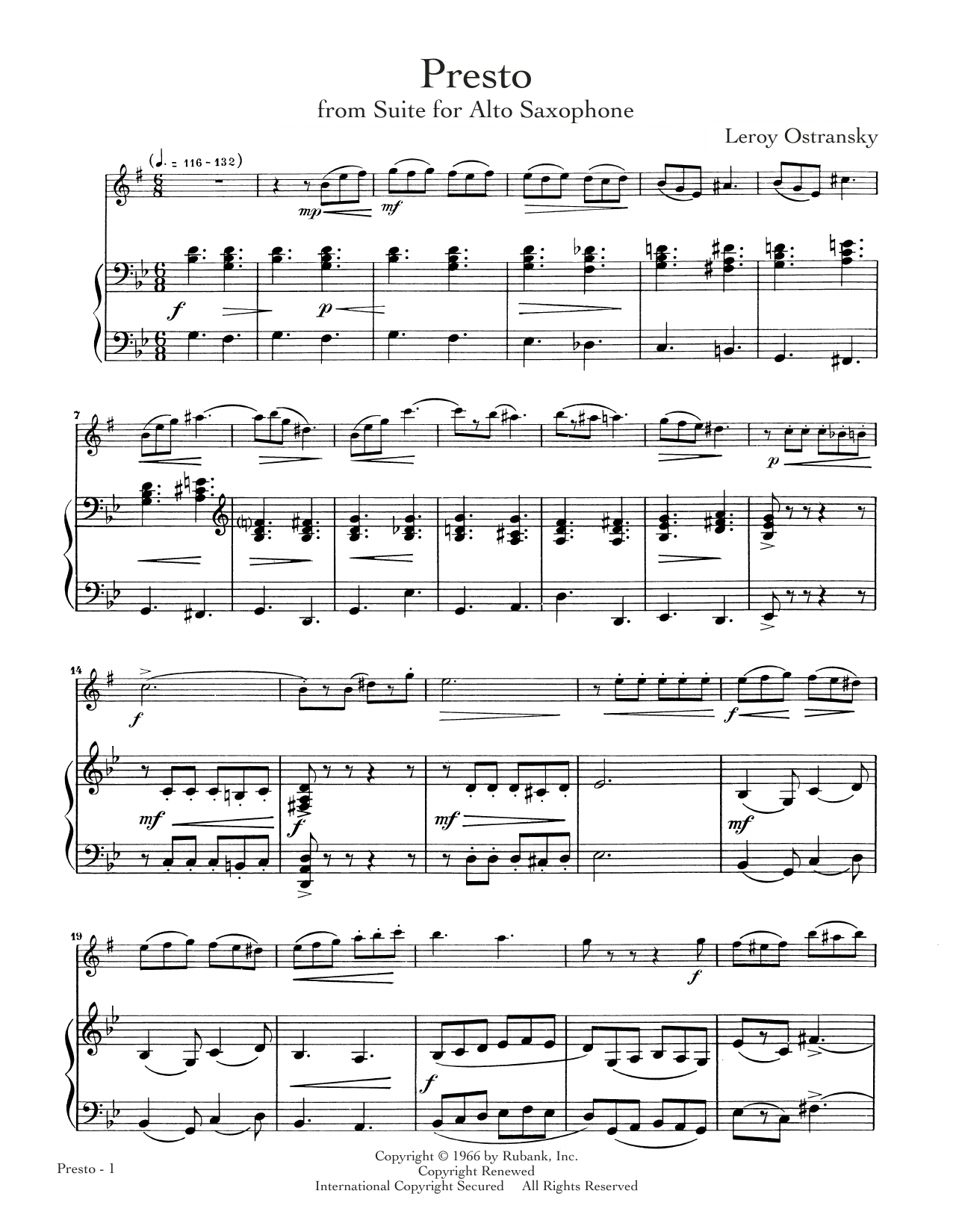 Learn to play Jascha Gurewich Presto sheet music for Alto Sax and Piano in minutes. Price: 7.8900$ Jascha Gurewich Presto sheet music notes and chords arranged for Alto Sax and Piano