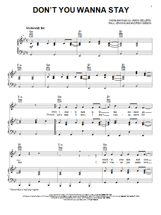 Jason Aldean featuring Kelly Clarkson Don't You Wanna Stay sheet music notes and chords. Download Printable PDF.