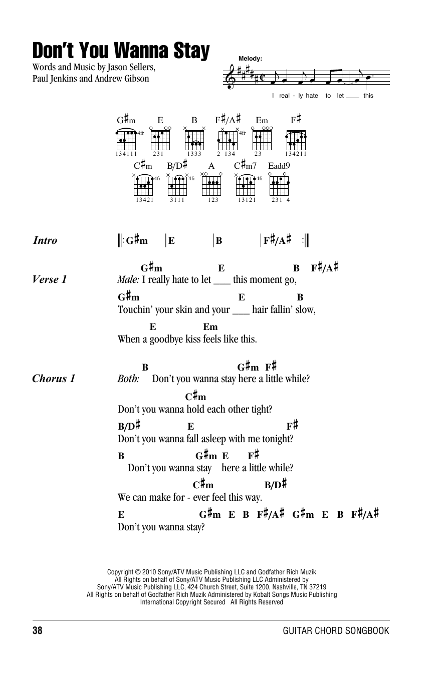 Jason Aldean with Kelly Clarkson Don't You Wanna Stay sheet music notes and chords. Download Printable PDF.