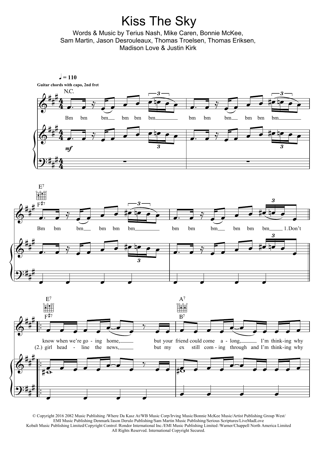 Learn to play Jason Derulo Kiss The Sky sheet music for Piano, Vocal & Guitar Chords in minutes. Price: 7.8900$ Jason Derulo Kiss The Sky sheet music notes and chords arranged for Piano, Vocal & Guitar Chords