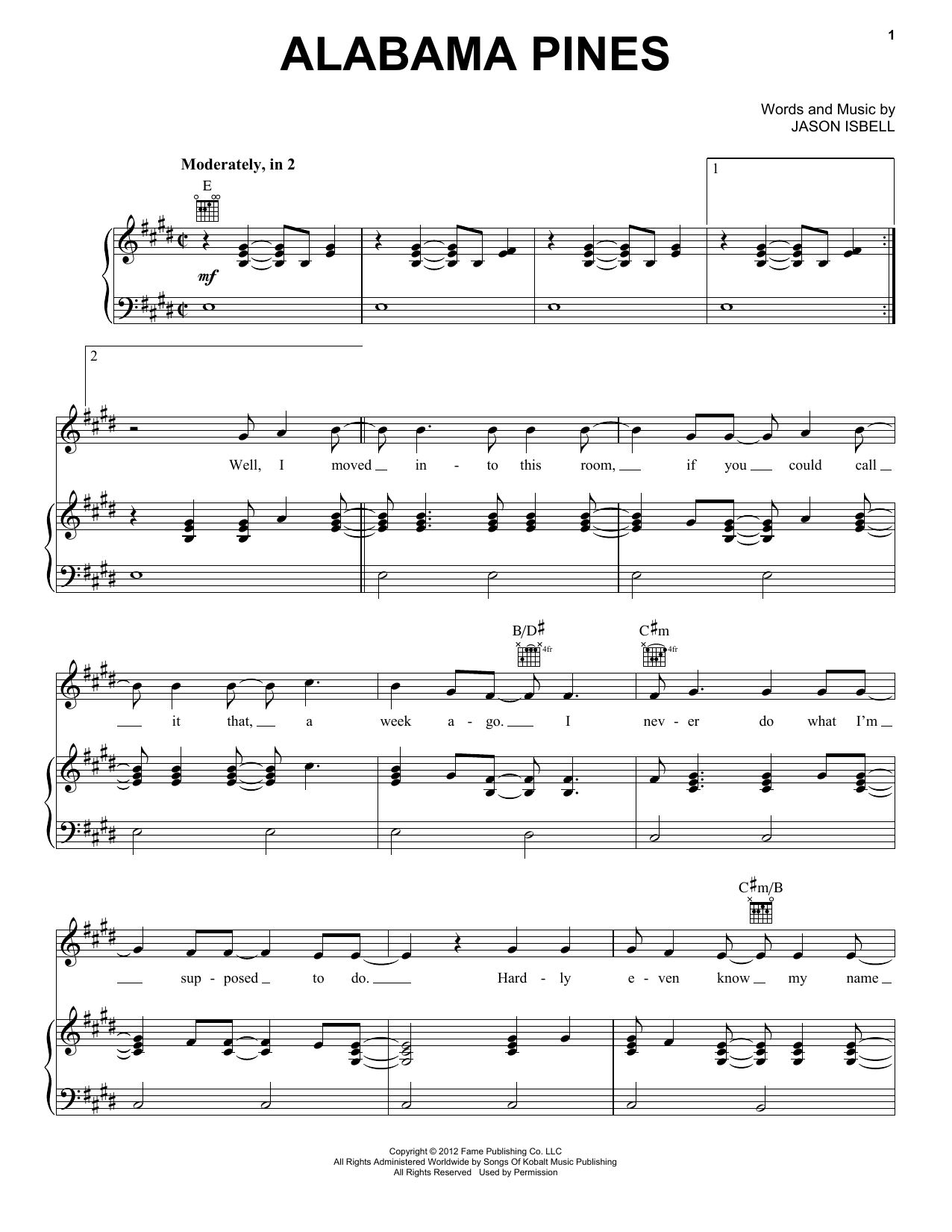 Learn to play Jason Isbell & The 400 Unit Alabama Pines sheet music for Piano, Vocal & Guitar Chords (Right-Hand Melody) in minutes. Price: 7.8900$ Jason Isbell & The 400 Unit Alabama Pines sheet music notes and chords arranged for Piano, Vocal & Guitar Chords (Right-Hand Melody)