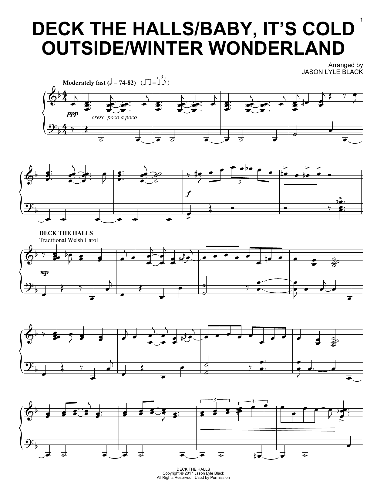 Jason Lyle Black Deck The Halls/Baby, It's Cold Outside/Winter Wonderland sheet music notes and chords. Download Printable PDF.