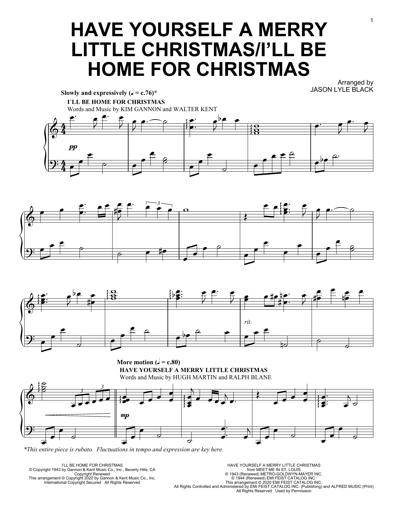 Jason Lyle Black Have Yourself A Merry Little Christmas/I'll Be Home For Christmas sheet music notes and chords. Download Printable PDF.