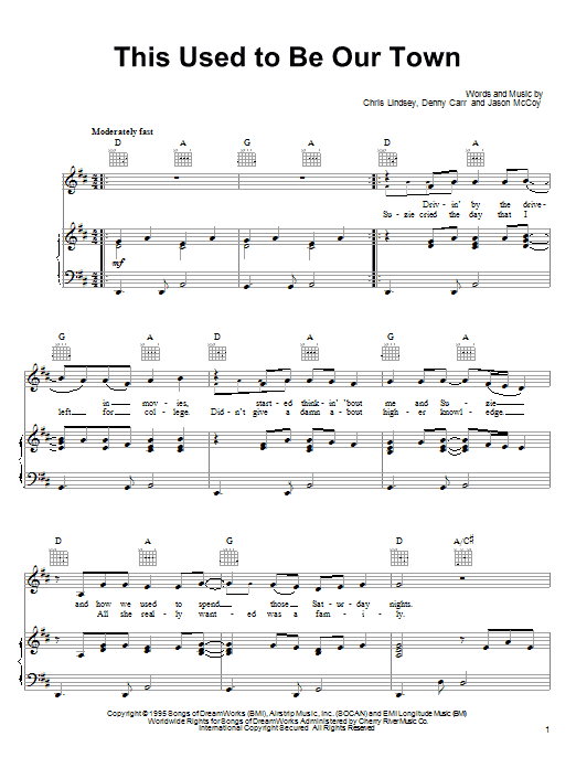 Learn to play Jason McCoy This Used To Be Our Town sheet music for Piano, Vocal & Guitar Chords (Right-Hand Melody) in minutes. Price: 7.8900$ Jason McCoy This Used To Be Our Town sheet music notes and chords arranged for Piano, Vocal & Guitar Chords (Right-Hand Melody)
