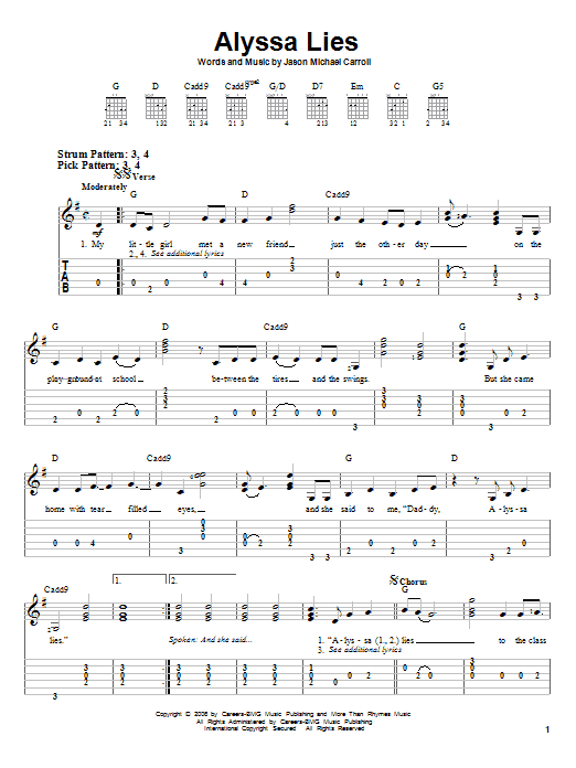 Jason Michael Carroll Alyssa Lies sheet music notes and chords. Download Printable PDF.