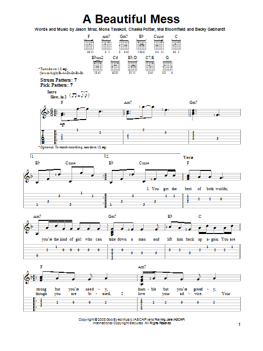 Jason Mraz A Beautiful Mess sheet music notes and chords. Download Printable PDF.