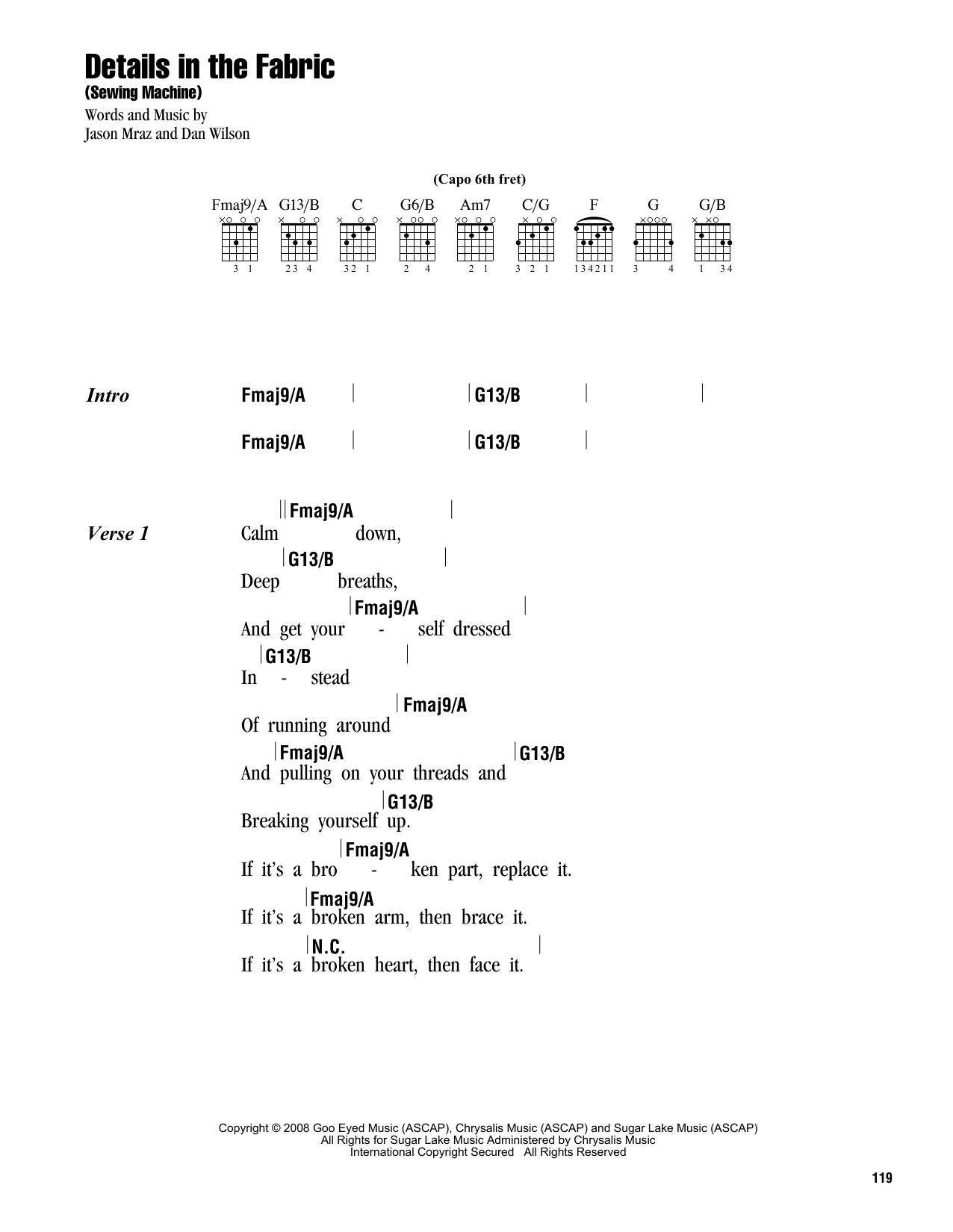 Jason Mraz Details In The Fabric (Sewing Machine) sheet music notes and chords arranged for Ukulele Chords/Lyrics