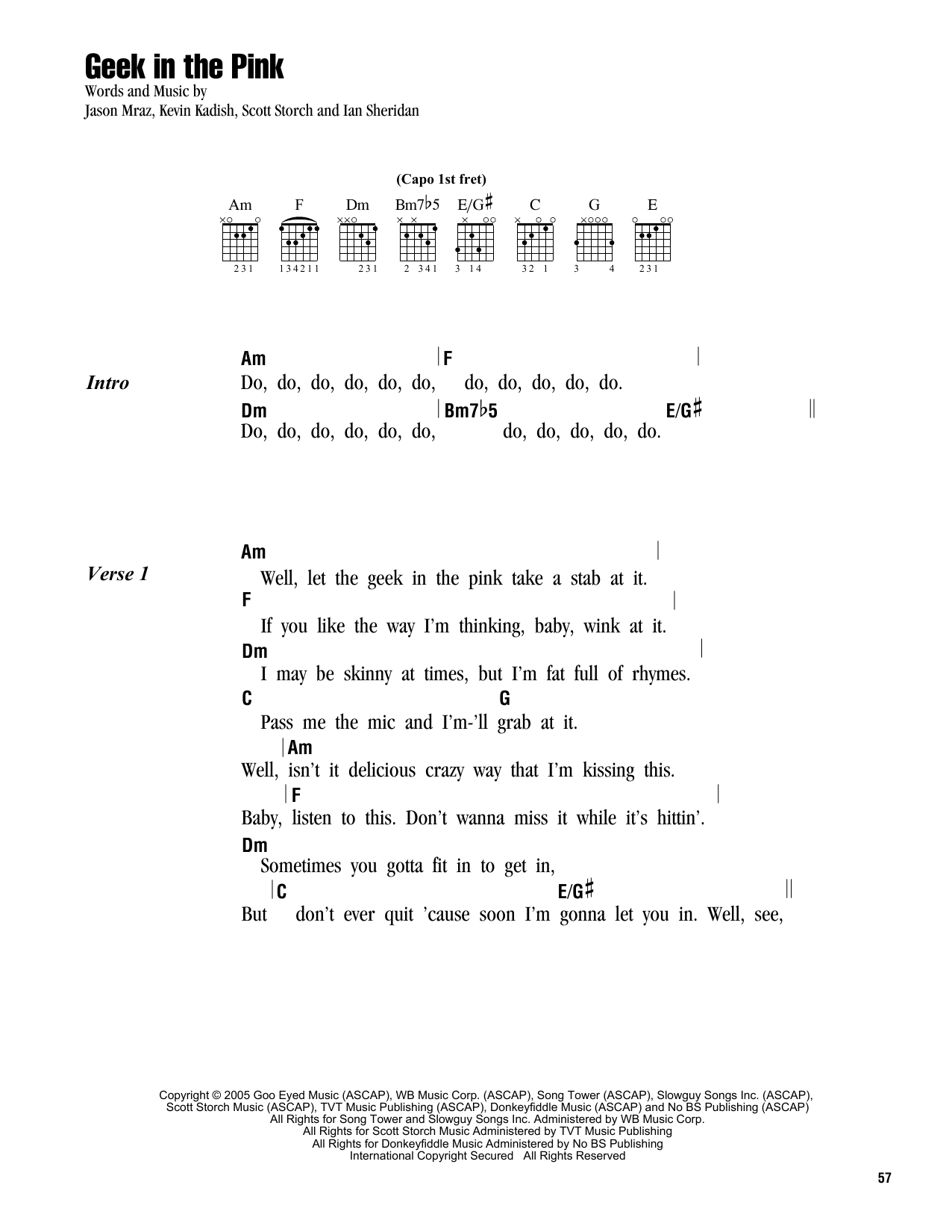 Jason Mraz Geek In The Pink sheet music notes and chords. Download Printable PDF.