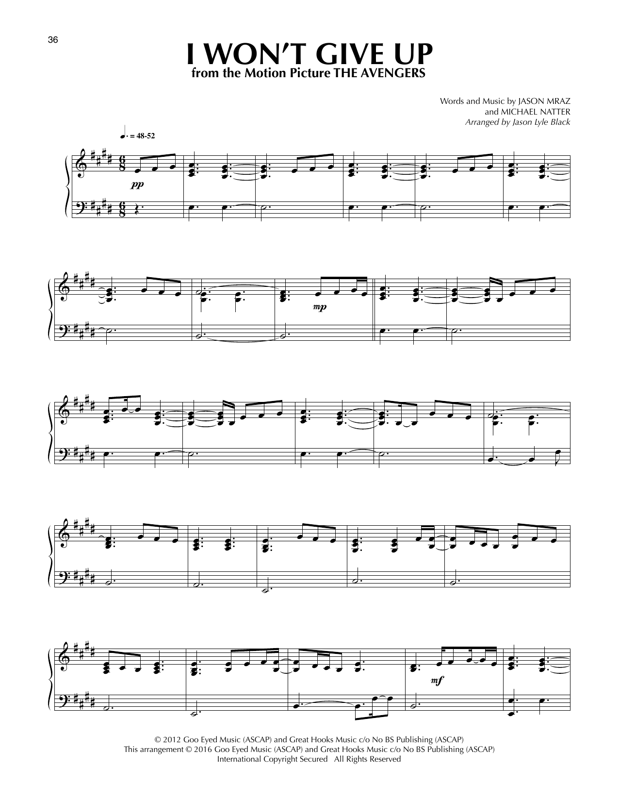 Jason Mraz I Won't Give Up (arr. Jason Lyle Black) sheet music notes and chords. Download Printable PDF.