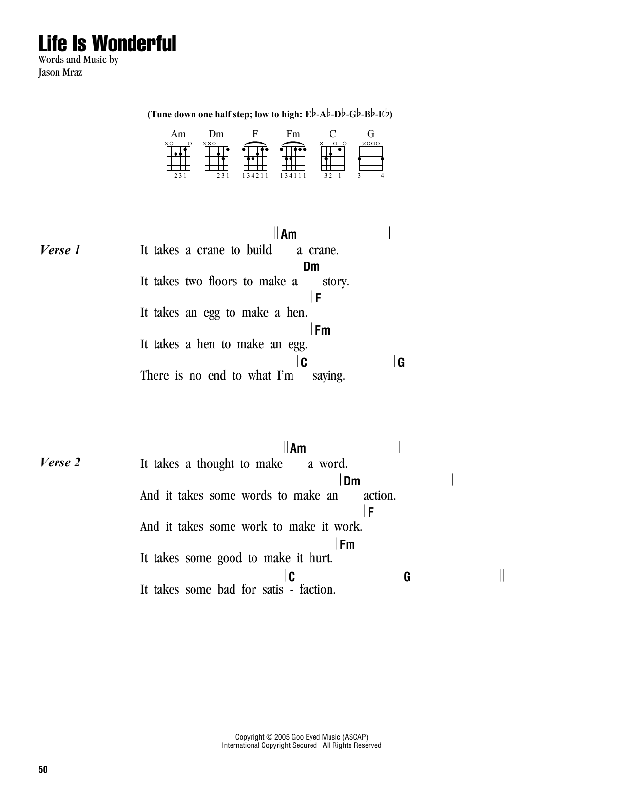 Jason Mraz Life Is Wonderful sheet music notes and chords. Download Printable PDF.