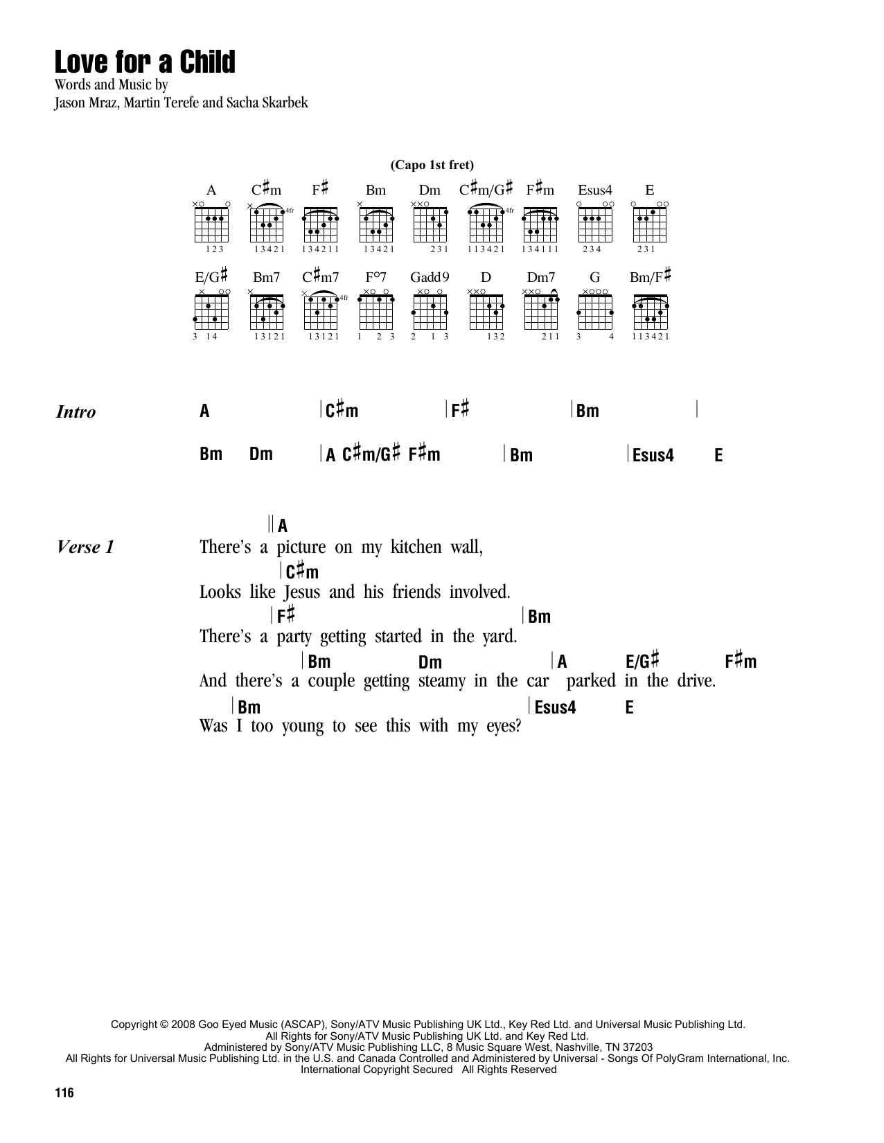 Jason Mraz Love For A Child sheet music notes and chords. Download Printable PDF.