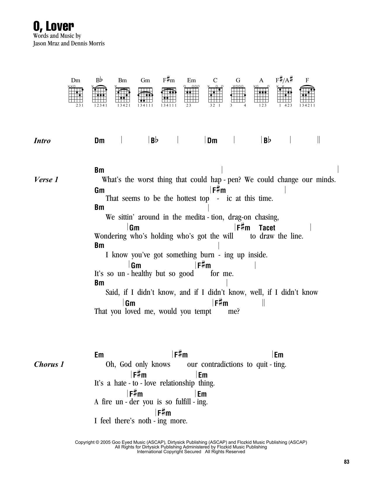 Jason Mraz O, Lover sheet music notes and chords. Download Printable PDF.