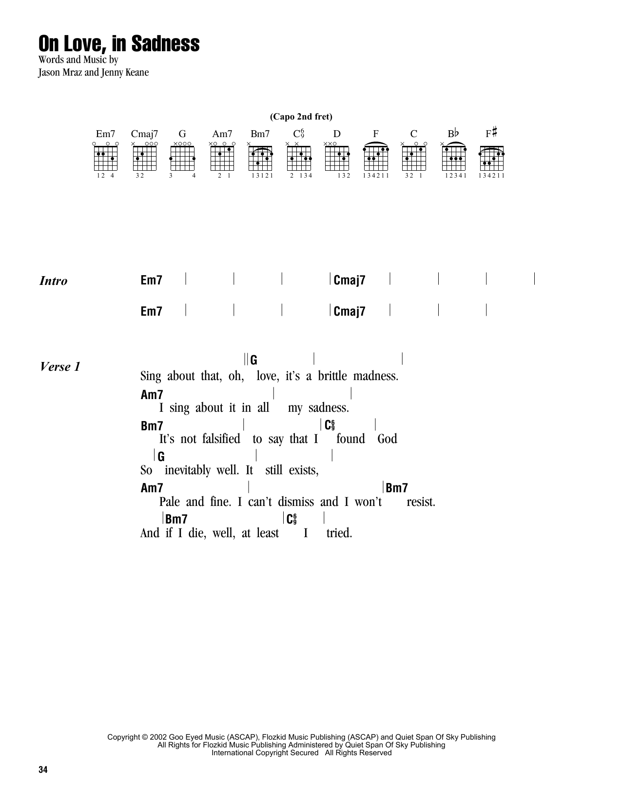 Jason Mraz On Love, In Sadness sheet music notes and chords. Download Printable PDF.