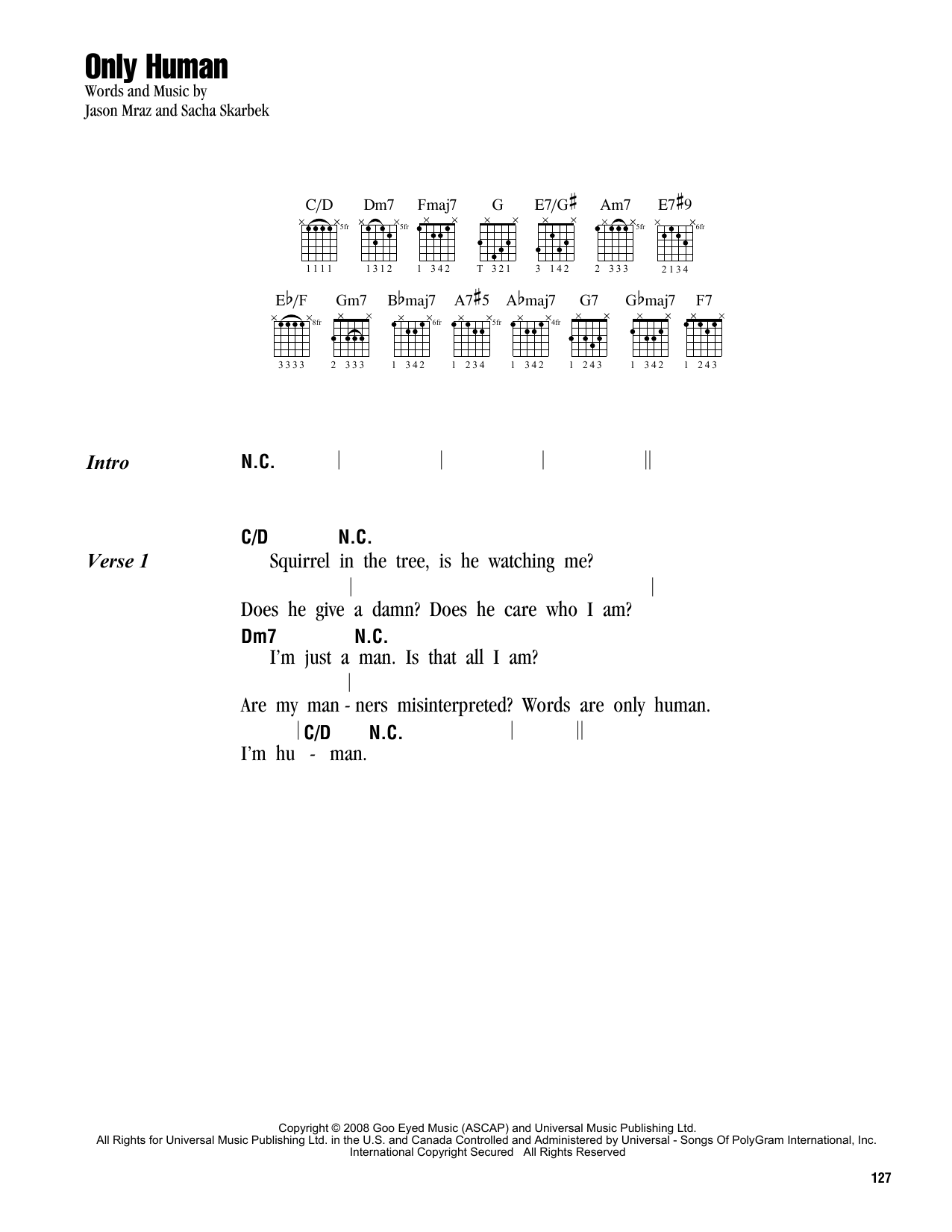 Jason Mraz Only Human sheet music notes and chords. Download Printable PDF.