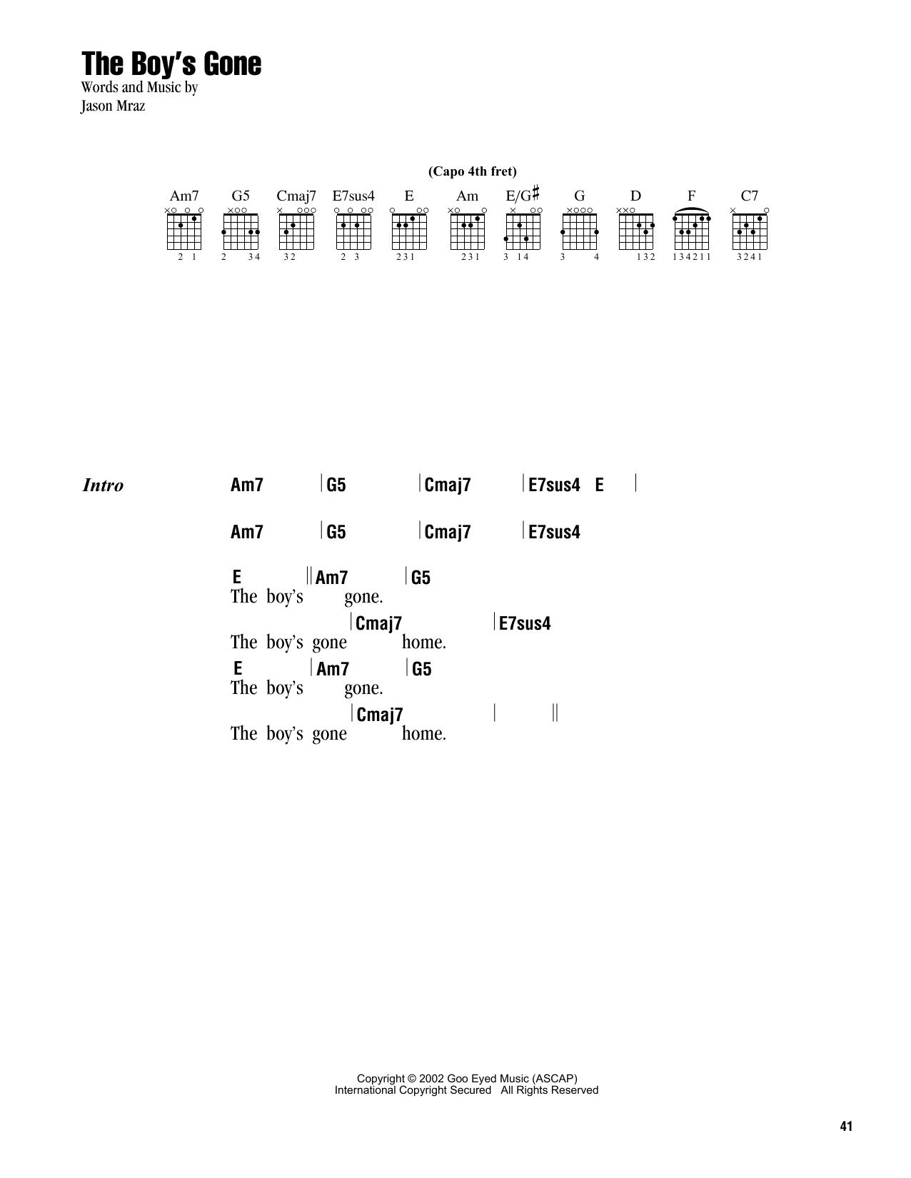 Jason Mraz The Boy's Gone sheet music notes and chords. Download Printable PDF.