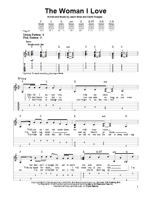 Jason Mraz The Woman I Love sheet music notes and chords. Download Printable PDF.