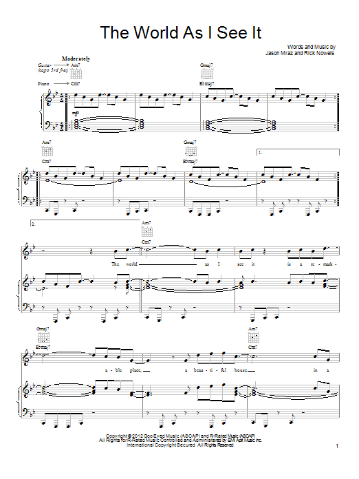 Jason Mraz The World As I See It sheet music notes and chords. Download Printable PDF.