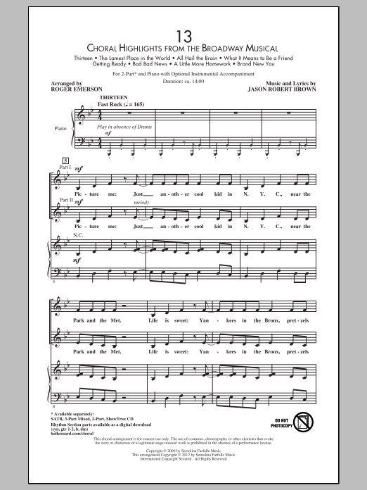 Jason Robert Brown 13 (Choral Highlights From The Broadway Musical) (arr. Roger Emerson) - Drums sheet music notes and chords arranged for 2-Part Choir