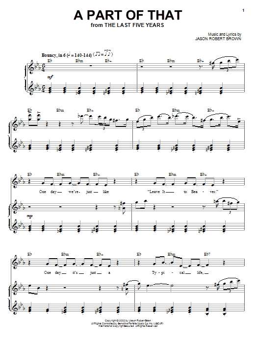 Jason Robert Brown A Part Of That (from The Last 5 Years) sheet music notes and chords. Download Printable PDF.