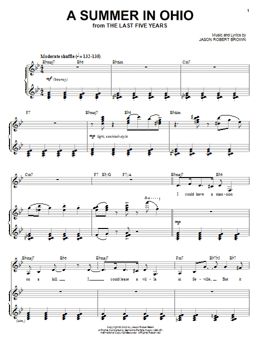 Jason Robert Brown A Summer In Ohio (from The Last 5 Years) sheet music notes and chords. Download Printable PDF.