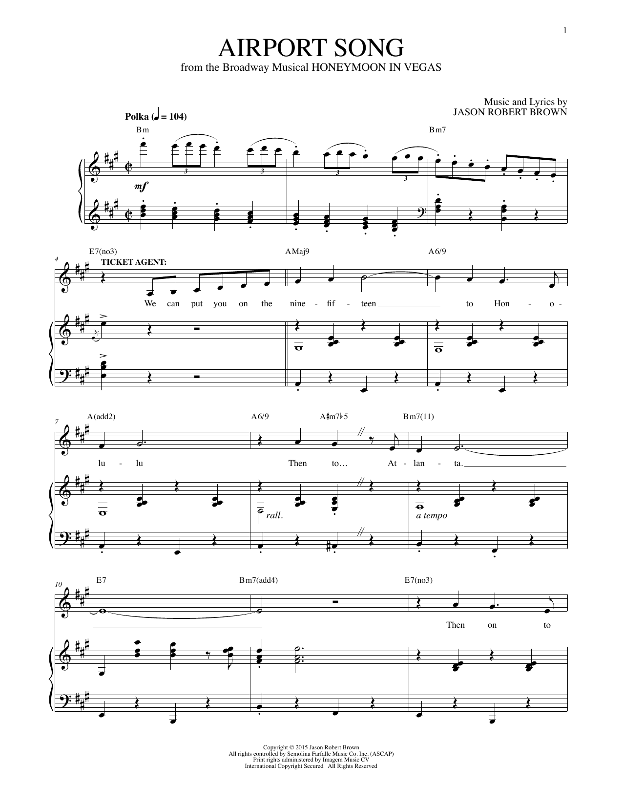 Learn to play Jason Robert Brown Airport Song sheet music for Piano & Vocal in minutes. Price: 7.8900$ Jason Robert Brown Airport Song sheet music notes and chords arranged for Piano & Vocal