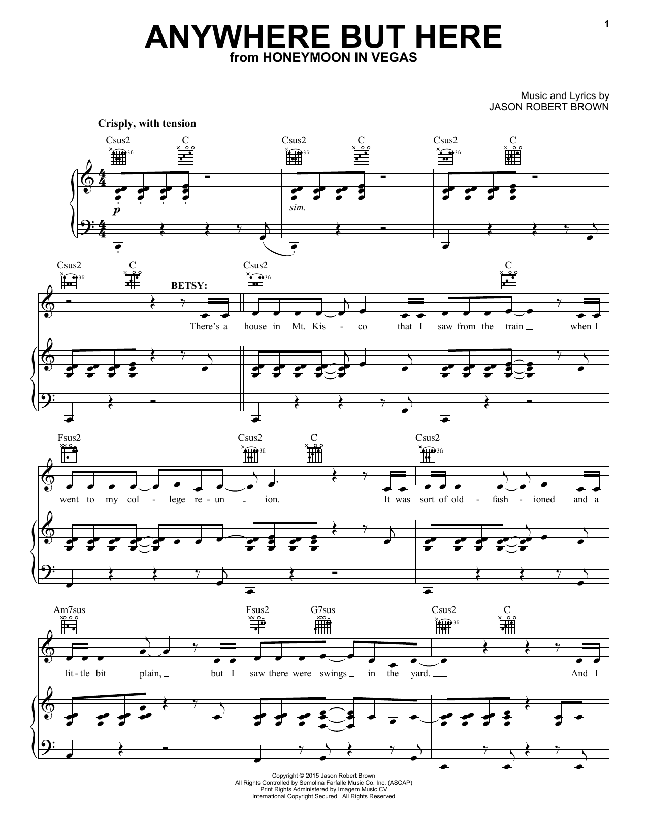 Jason Robert Brown Anywhere But Here sheet music notes and chords. Download Printable PDF.