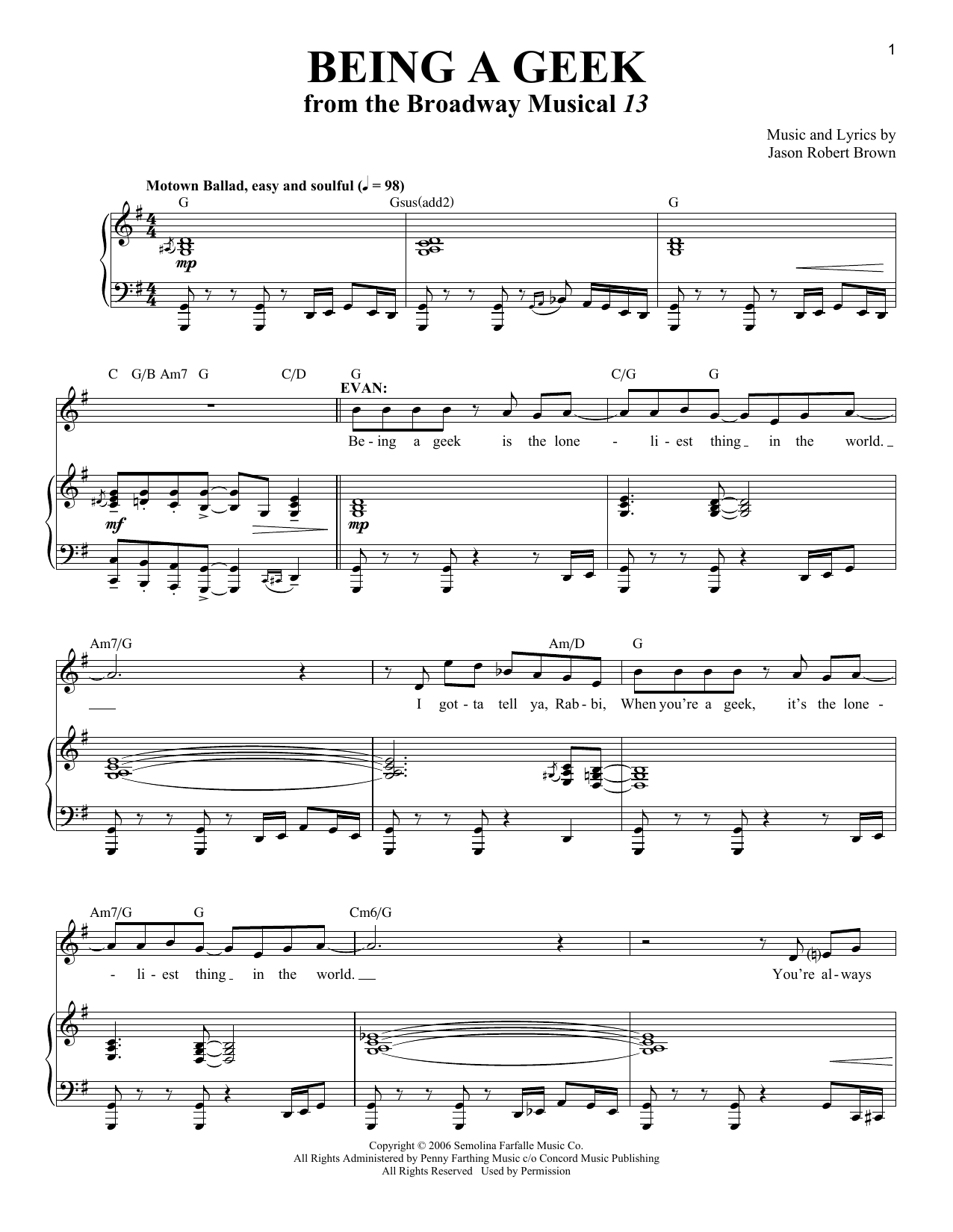 Jason Robert Brown Being A Geek (from 13: The Musical) sheet music notes and chords. Download Printable PDF.