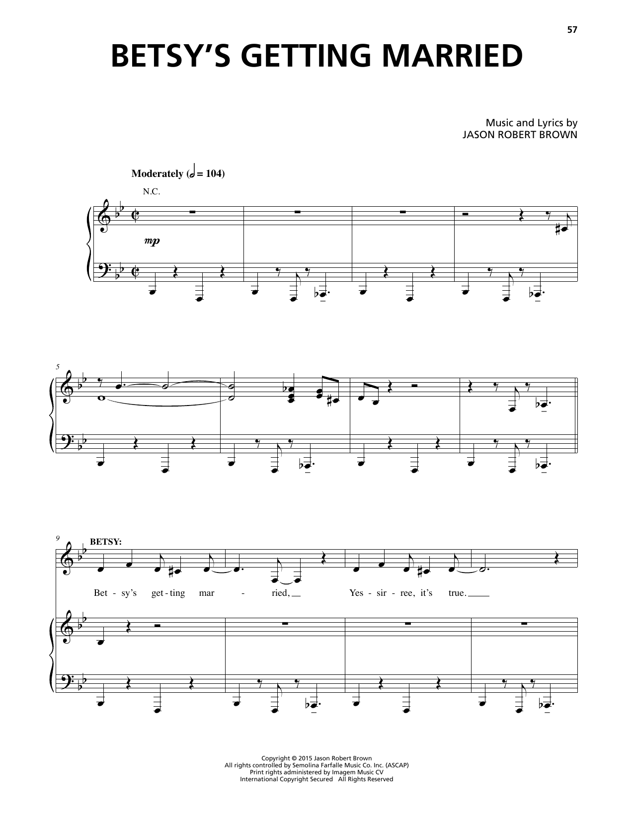 Jason Robert Brown Betsy's Getting Married (Solo Version) sheet music notes and chords. Download Printable PDF.