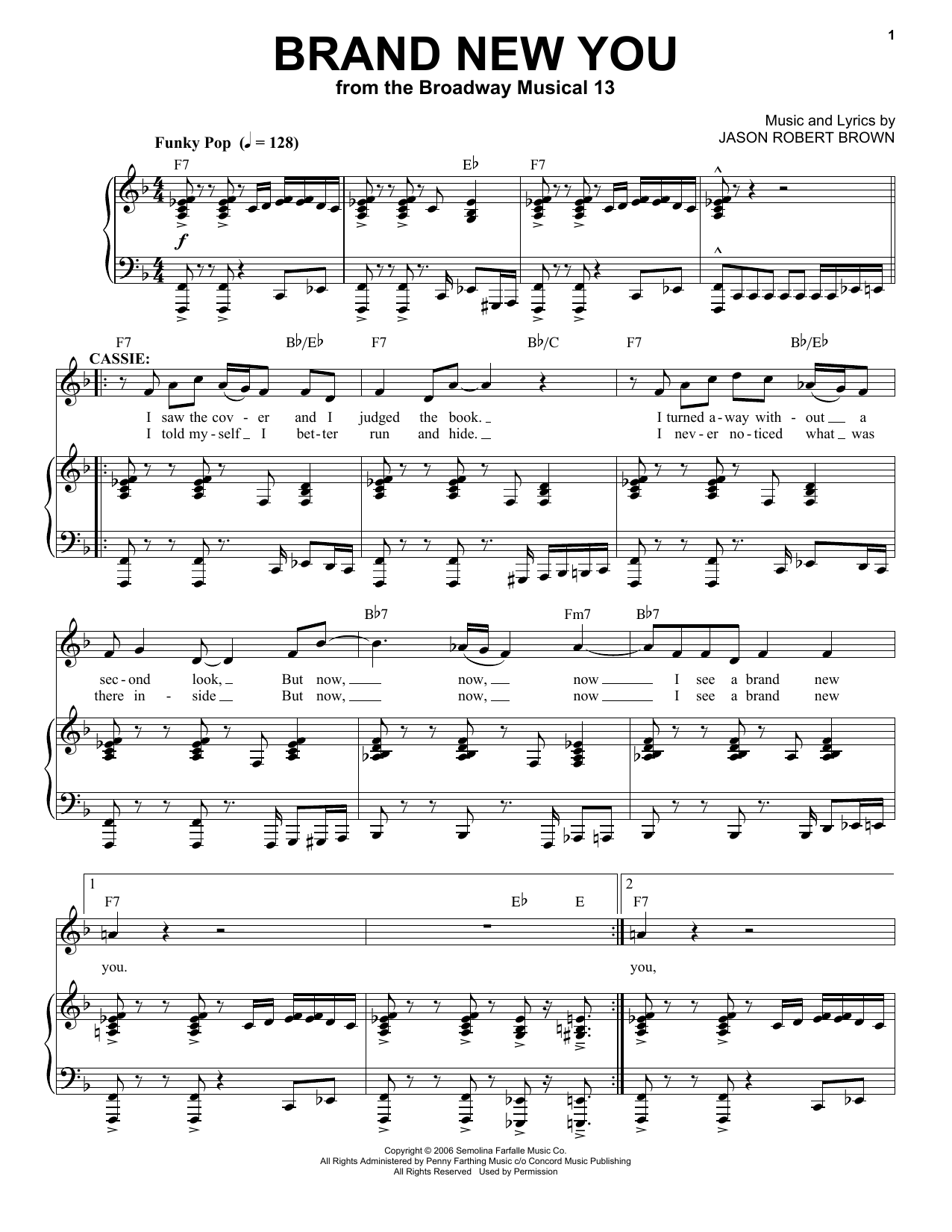 Jason Robert Brown Brand New You (from 13: The Musical) sheet music notes and chords. Download Printable PDF.