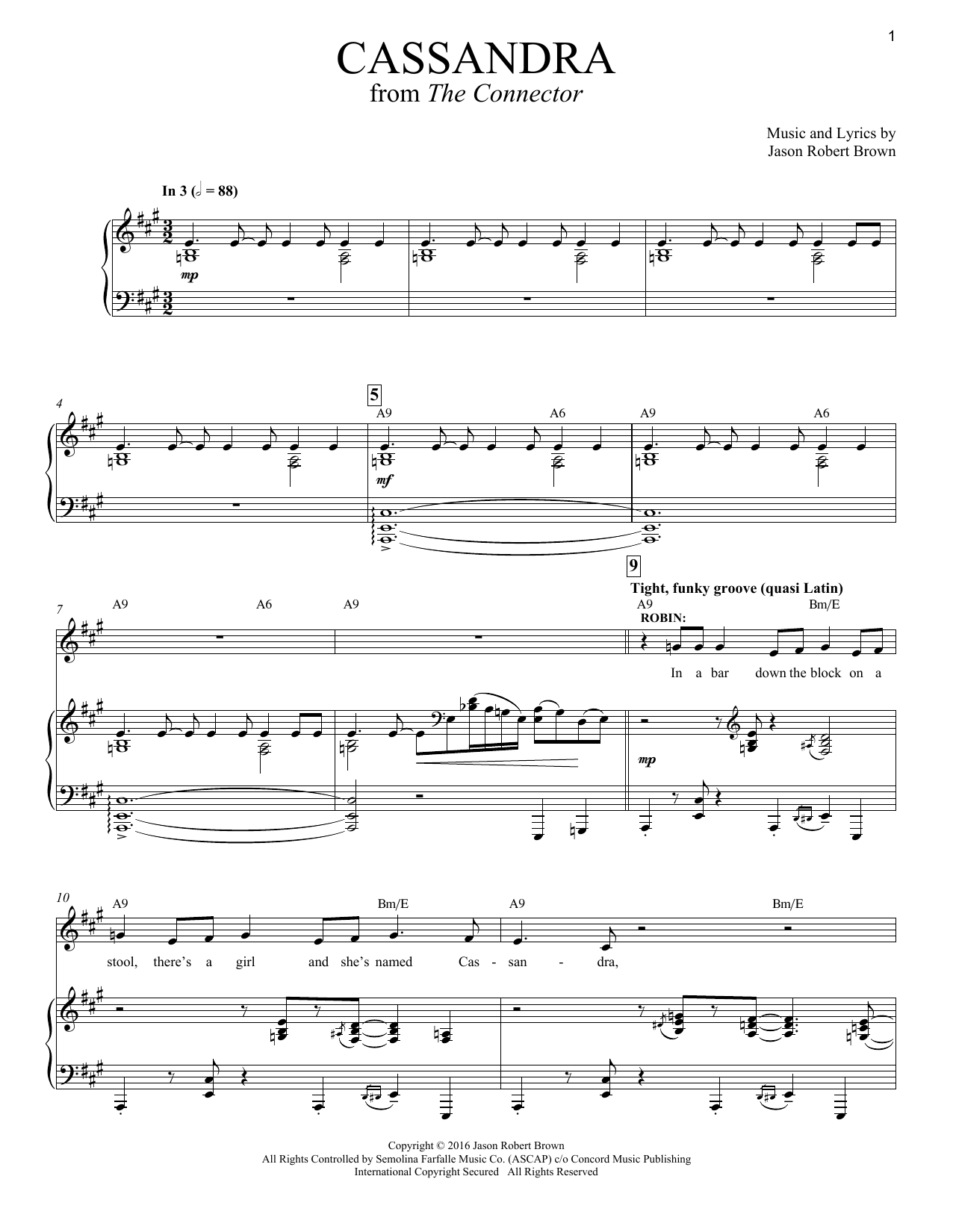 Jason Robert Brown Cassandra (from The Connector) sheet music notes and chords. Download Printable PDF.