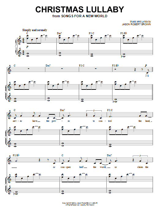 Jason Robert Brown Christmas Lullaby (from Songs for a New World) sheet music notes and chords. Download Printable PDF.