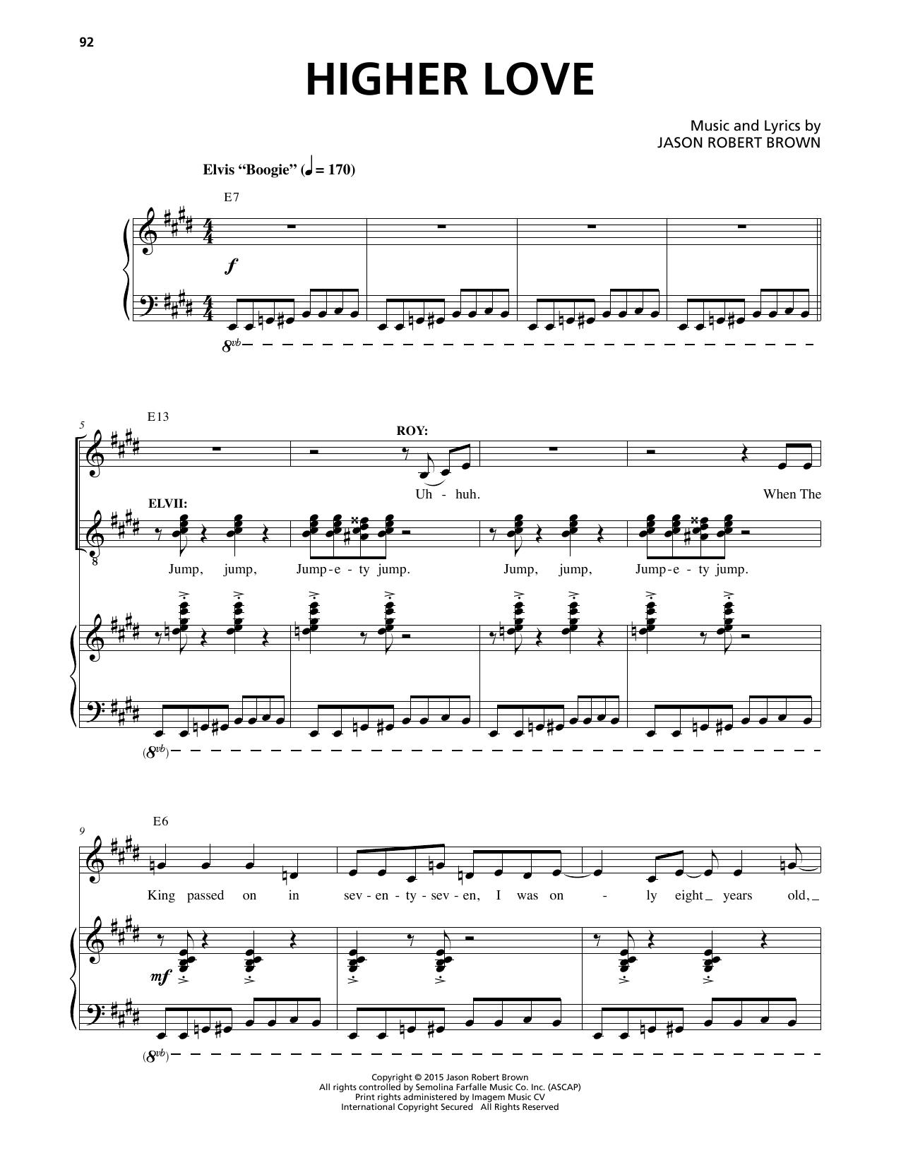 Learn to play Jason Robert Brown Higher Love sheet music for Piano & Vocal in minutes. Price: 7.8900$ Jason Robert Brown Higher Love sheet music notes and chords arranged for Piano & Vocal