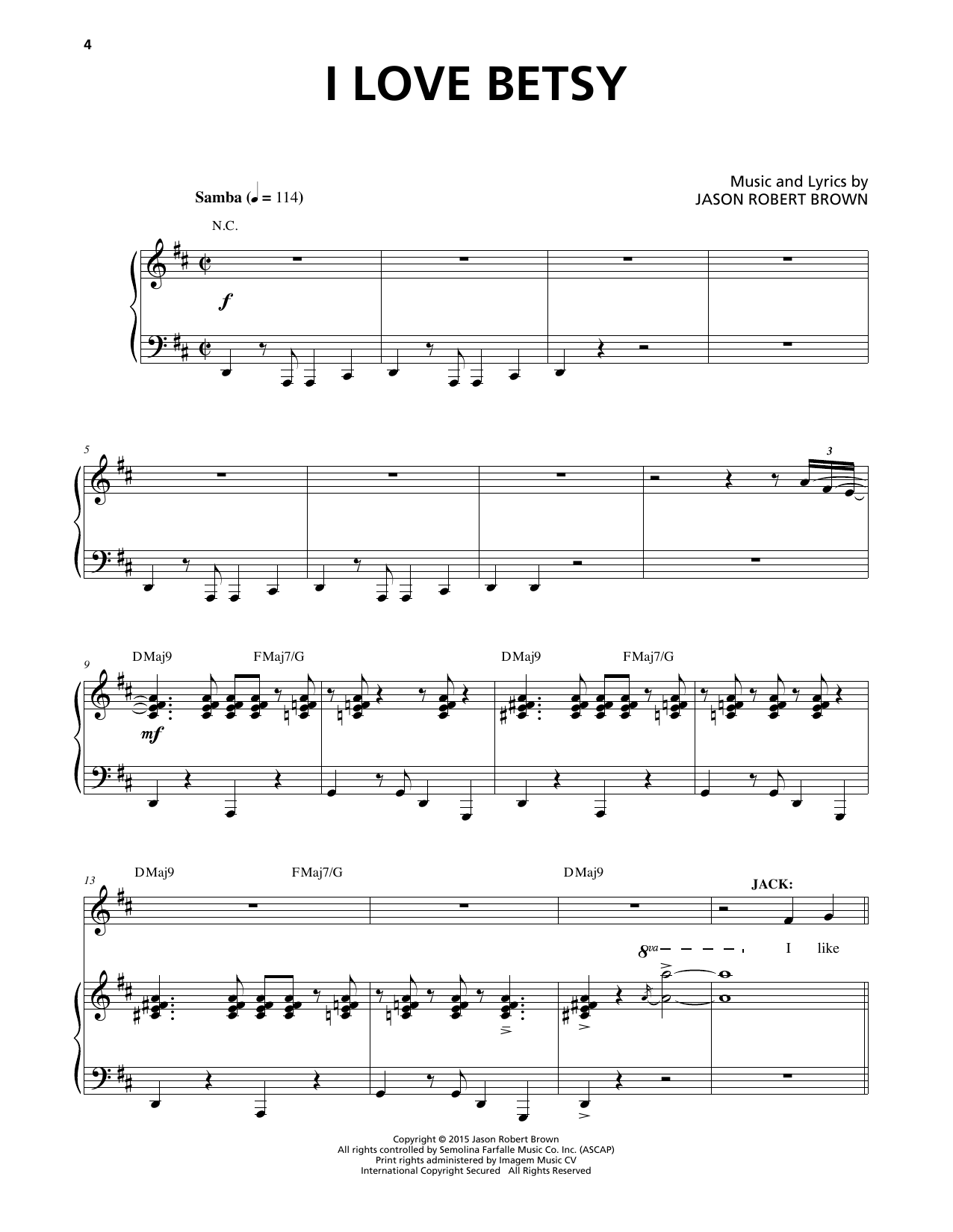 Jason Robert Brown I Love Betsy sheet music notes and chords. Download Printable PDF.