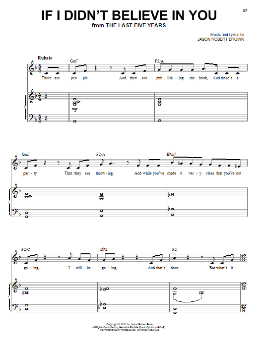 Jason Robert Brown If I Didn't Believe In You (from The Last 5 Years) sheet music notes and chords. Download Printable PDF.