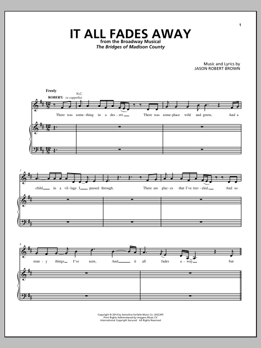 Jason Robert Brown It All Fades Away (from The Bridges of Madison County) sheet music notes and chords. Download Printable PDF.