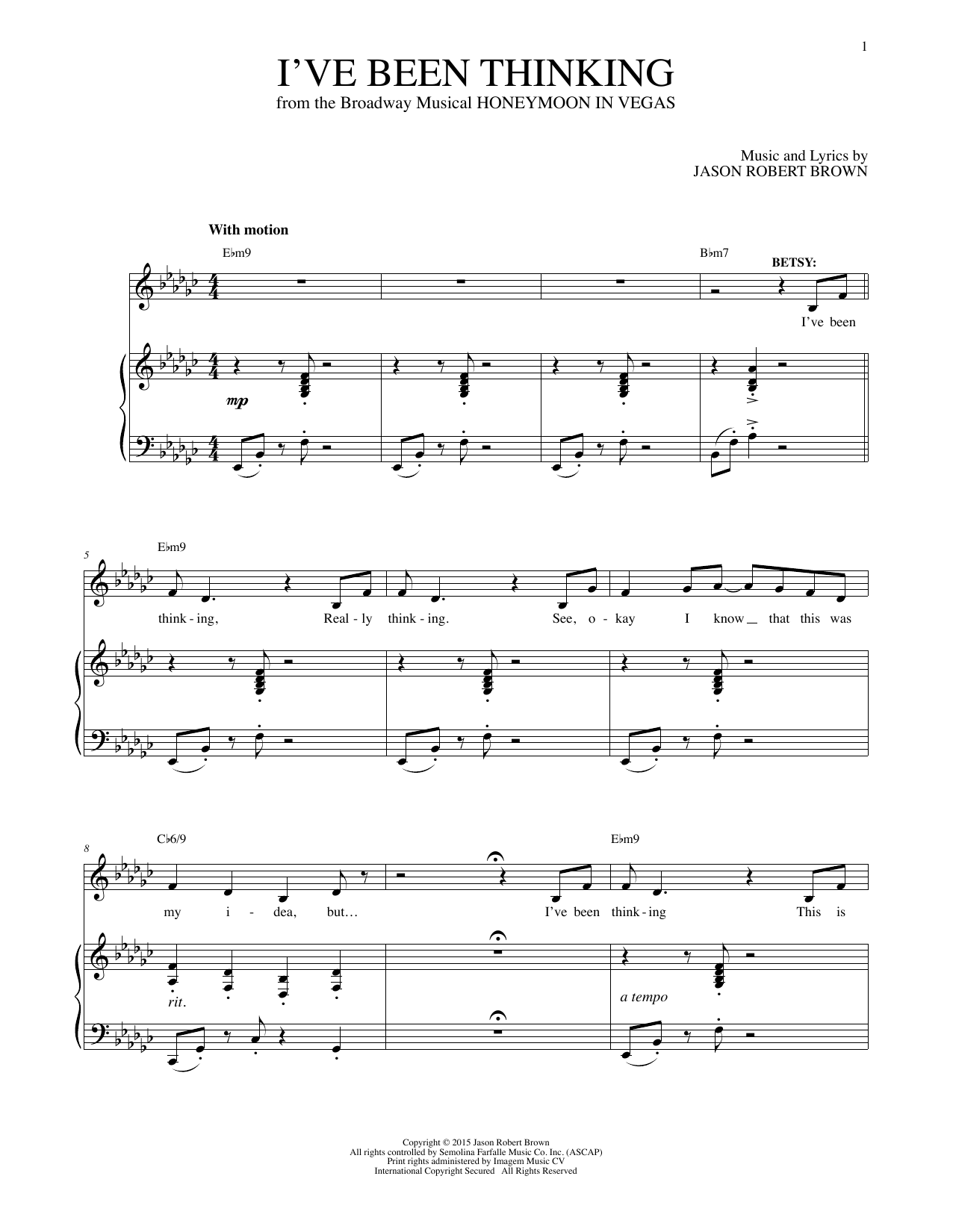 Learn to play Jason Robert Brown I've Been Thinking sheet music for Piano & Vocal in minutes. Price: 7.8900$ Jason Robert Brown I've Been Thinking sheet music notes and chords arranged for Piano & Vocal