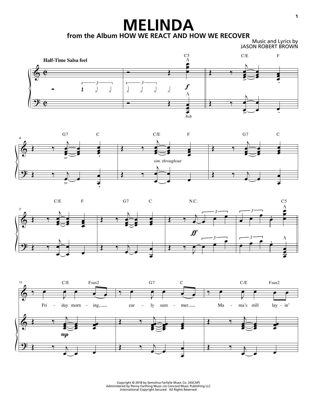 Jason Robert Brown Melinda (from How We React And How We Recover) sheet music notes and chords. Download Printable PDF.