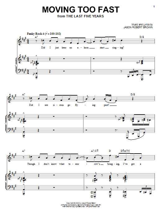 Jason Robert Brown Moving Too Fast (from The Last 5 Years) sheet music notes and chords. Download Printable PDF.