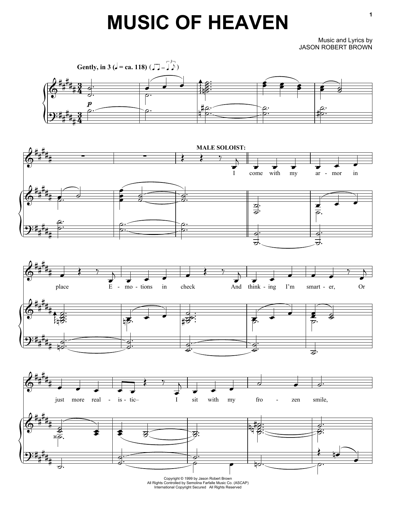 Learn to play Jason Robert Brown Music Of Heaven (from Wearing Someone Else's Clothes) sheet music for Piano & Vocal in minutes. Price: 7.8900$ Jason Robert Brown Music Of Heaven (from Wearing Someone Else's Clothes) sheet music notes and chords arranged for Piano & Vocal