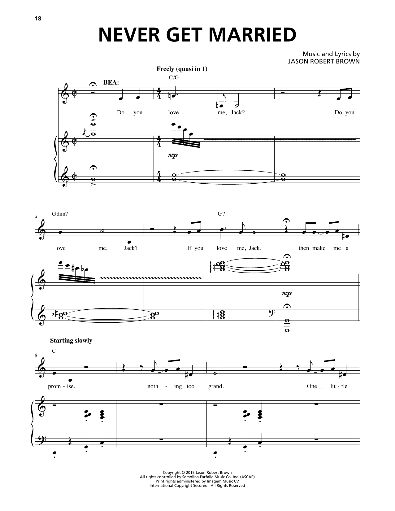 Jason Robert Brown Never Get Married sheet music notes and chords. Download Printable PDF.