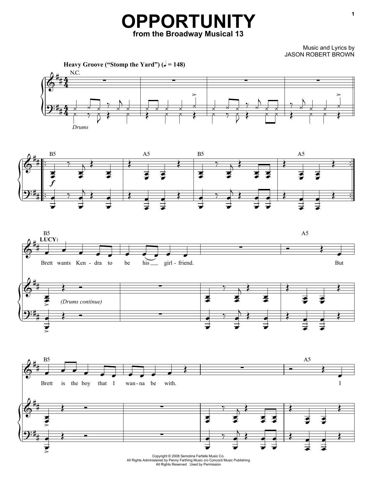 Jason Robert Brown Opportunity (from 13: The Musical) sheet music notes and chords. Download Printable PDF.