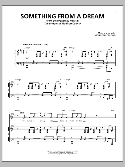 Jason Robert Brown Something From A Dream (from The Bridges of Madison County) sheet music notes and chords. Download Printable PDF.