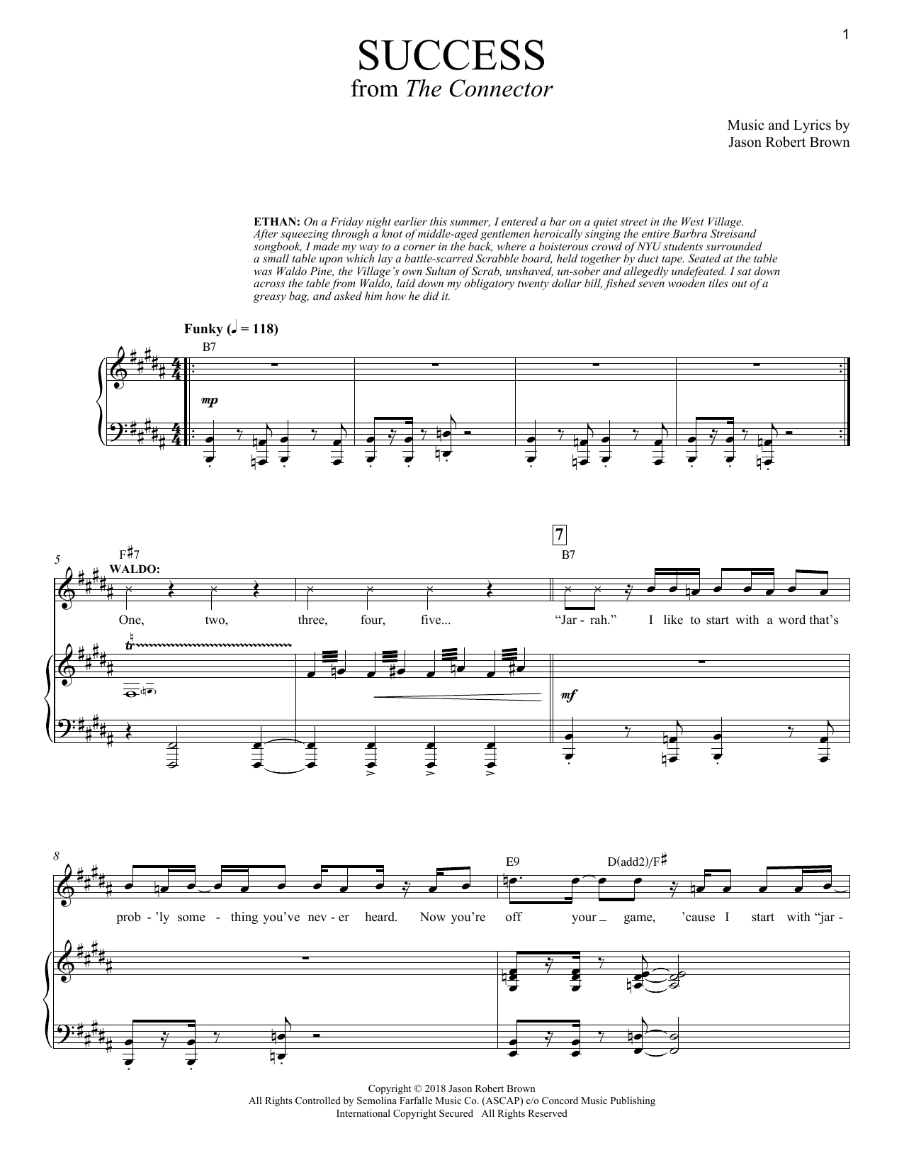 Jason Robert Brown Success (from The Connector) sheet music notes and chords. Download Printable PDF.