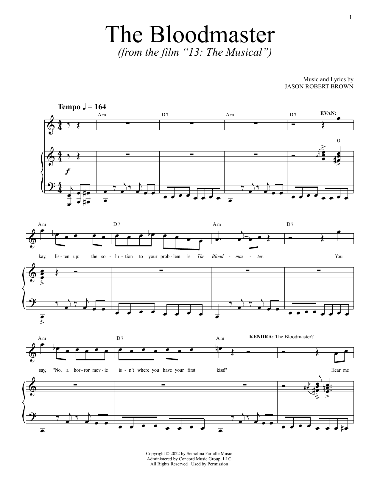 Jason Robert Brown The Bloodmaster sheet music notes and chords. Download Printable PDF.