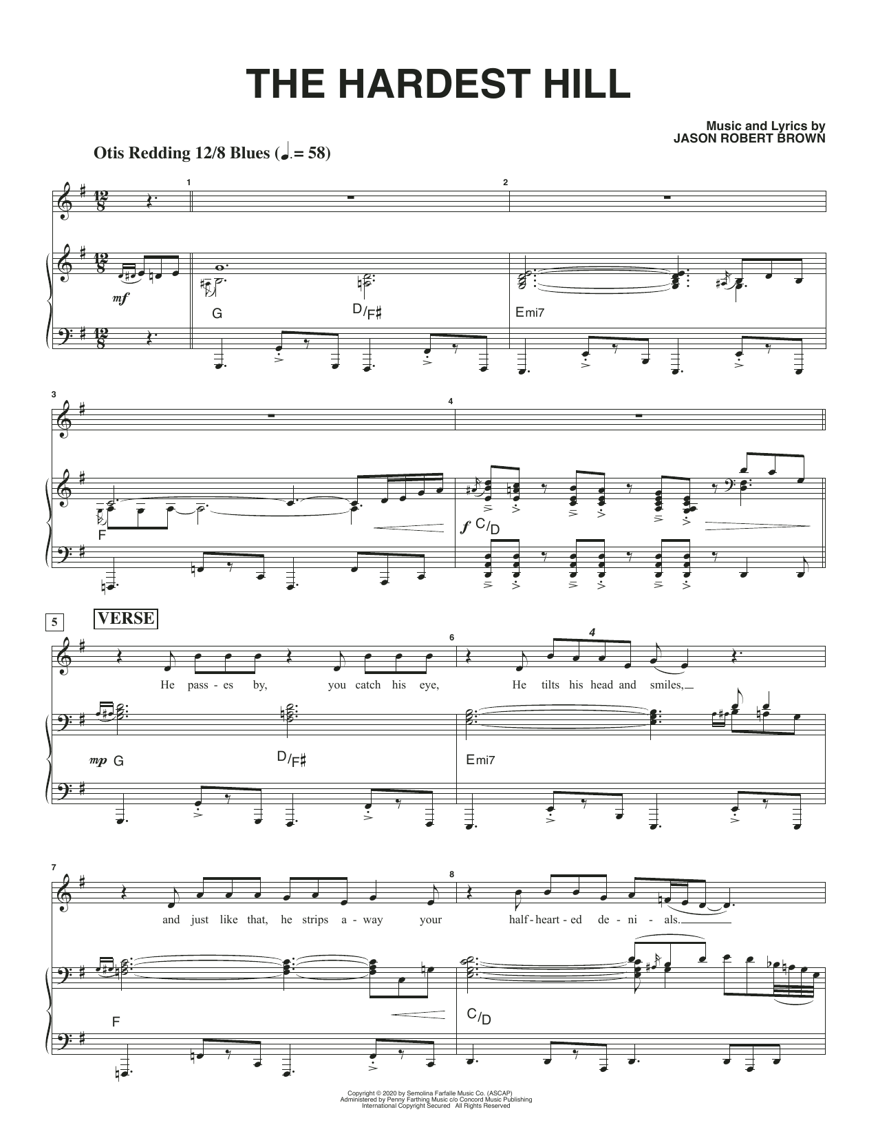 Learn to play Jason Robert Brown The Hardest Hill (Original Key) (from How We React And How We Recover) sheet music for Piano & Vocal in minutes. Price: 7.8900$ Jason Robert Brown The Hardest Hill (Original Key) (from How We React And How We Recover) sheet music notes and chords arranged for Piano & Vocal