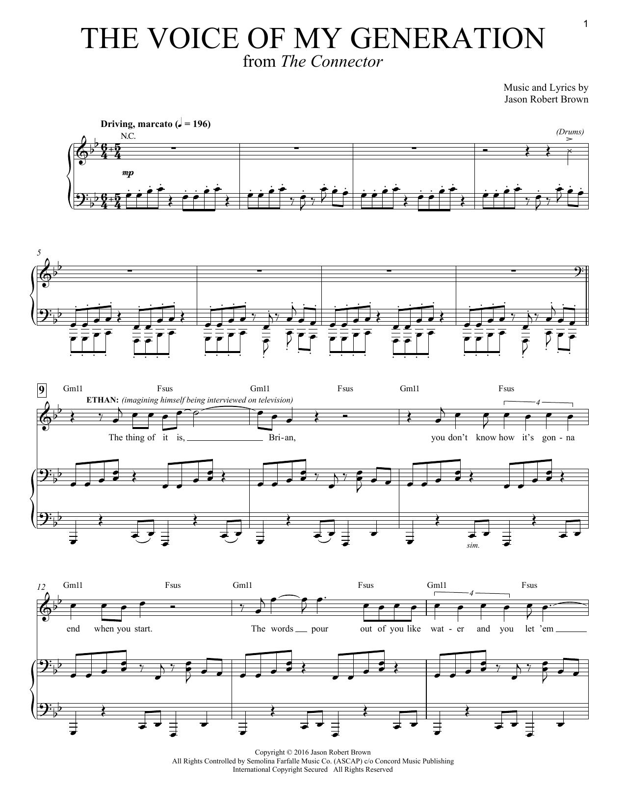 Jason Robert Brown The Voice Of My Generation (from The Connector) sheet music notes and chords. Download Printable PDF.