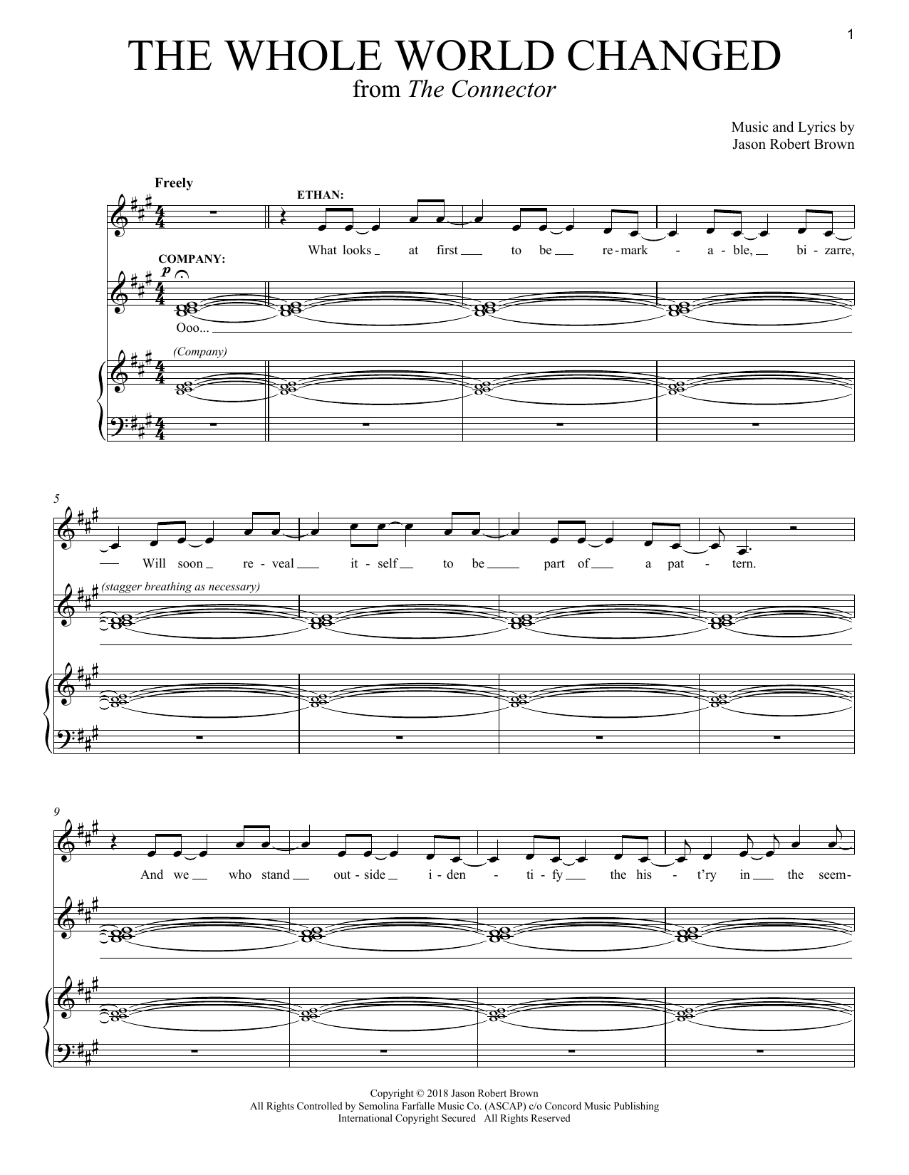 Jason Robert Brown The Whole World Changed (from The Connector) sheet music notes and chords. Download Printable PDF.