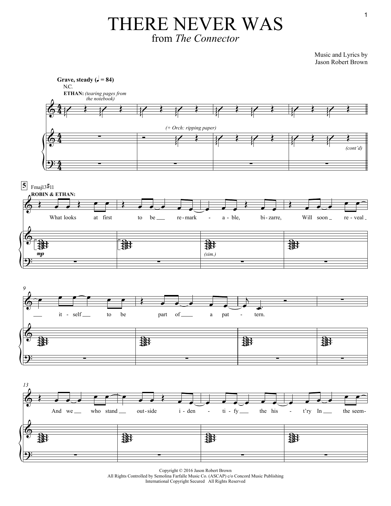 Jason Robert Brown There Never Was (from The Connector) sheet music notes and chords. Download Printable PDF.