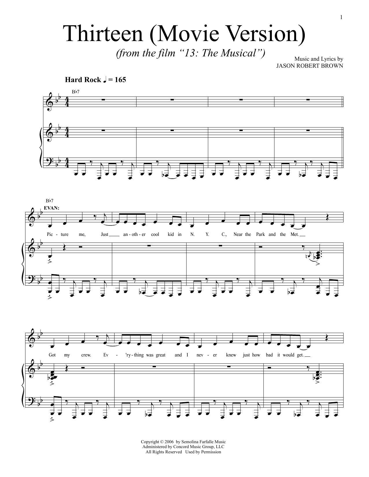 Jason Robert Brown Thirteen (from 13: The Musical) (Netflix film) sheet music notes and chords. Download Printable PDF.