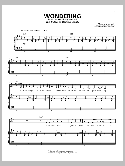 Jason Robert Brown Wondering (from The Bridges of Madison County) sheet music notes and chords. Download Printable PDF.